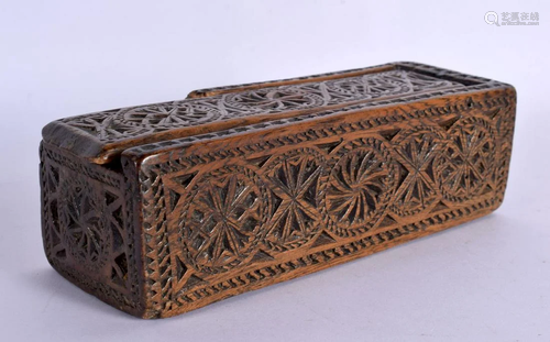 AN 18TH/19TH CENTURY TREEN CARVED WOOD SLIDING BOX AND COVER...