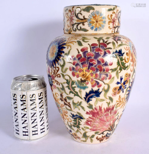 AN ANTIQUE HUNGARIAN FISCHER BUDAPEST FAIENCE GINGER JAR AND...