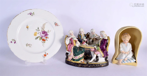 AN ANTIQUE GERMAN LUDWISBURG PORCELAIN PLATE together with t...