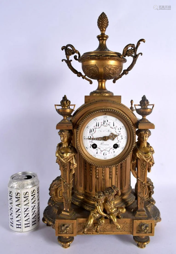 A LARGE 19TH CENTURY FRENCH GILT BRONZE MANTEL CLOCK with fi...