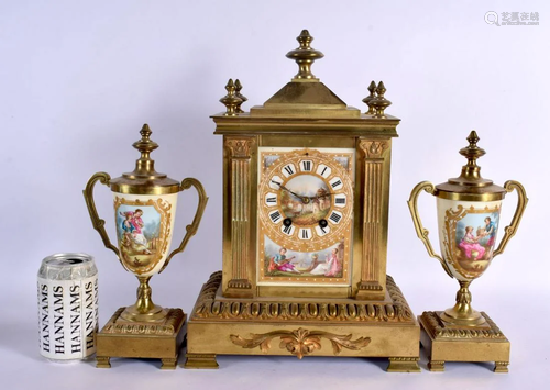 A LARGE 19TH CENTURY FRENCH SEVRES PORCELAIN AND BRONZE CLOC...