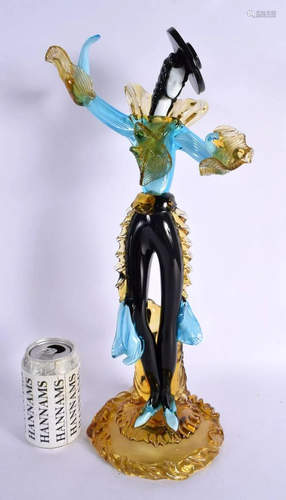 A LARGE VINTAGE ITALIAN MURANO GLASS FIGURE OF A DANCING MAT...