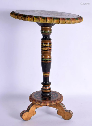 AN UNUSUAL INDIAN PAINTED WOODEN TABLE depicting a female ha...