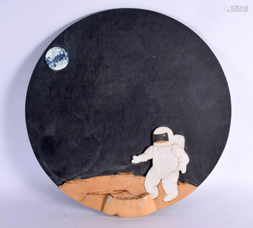 AN UNUSUAL ASTRONAUT CARVED WOOD HANGING CHALK BOARD. 42 cm ...