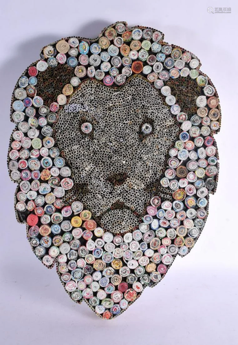 AN UNUSUAL CONTEMPORARY ROLLED PAPER PLAQUE OF A LION. 57 cm...