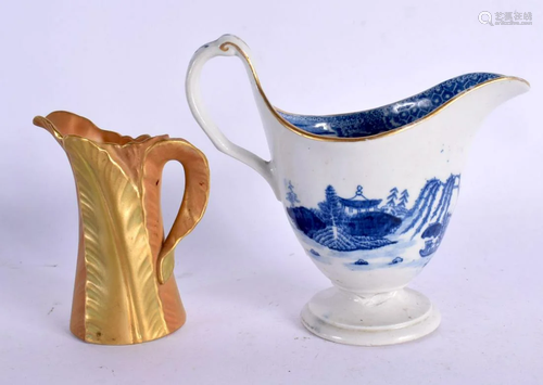 A ROYAL WORCESTER BLUSH IVORY JUG together with a blue and w...