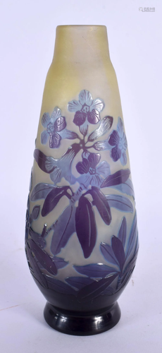 A FRENCH GALLE CAMEO GLASS VASE decorated with puce foliage....