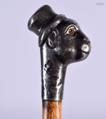 A RARE ANTIQUE SILVER MOUNTED MONKEY HEAD SWAGGER STICK. 80 ...