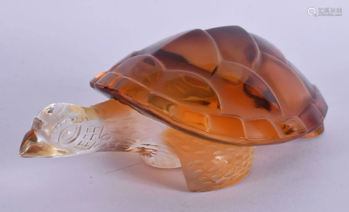 A LALIQUE CLEAR AND AMBER GLASS FIGURE OF A TORTOISE. 14 cm ...