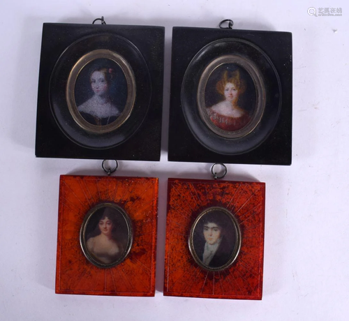 TWO PAIRS OF CONTEMPORARY PORTRAIT MINIATURES. Largest 11 cm...