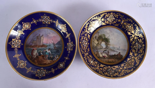 A PAIR OF 19TH CENTURY SEVRES PORCELAIN JEWELLED BOWLS paint...