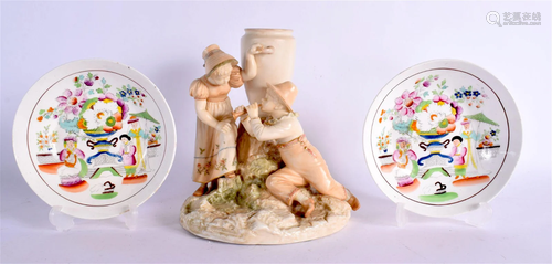 AN ANTIQUE ROYAL WORCESTER BLUSH IVORY FIGURAL GROUP togethe...