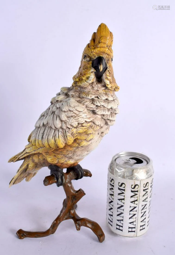 A LARGE CONTEMPORARY COLD PAINTED BRONZE FIGURE OF A COCKATO...