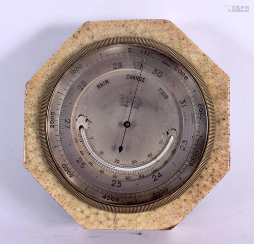 A RARE ANTIQUE SHAGREEN SILVERED DIAL CALLOW BAROMETER. 8.5 ...