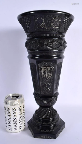 A RARE 19TH CENTURY EUROPEAN CARVED COAL MASONIC TYPE VASE d...