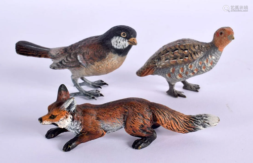 A GROUP OF THREE CONTEMPORARY COLD PAINTED BRONZE BIRDS. Lar...