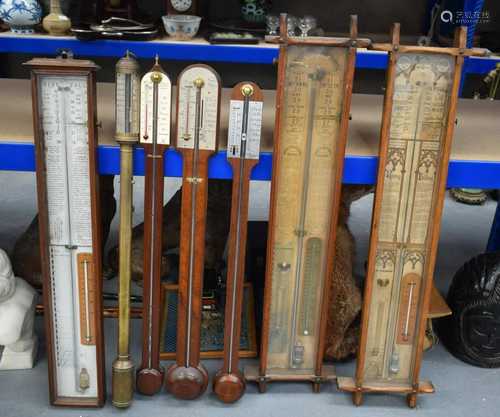 SEVEN VINTAGE BAROMETERS. (7)