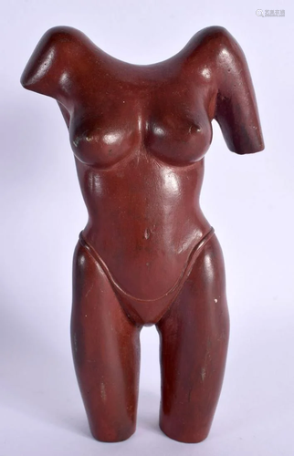 A VINTAGE PAINTED BRONZE TORSO OF A FEMALE. 18 cm x 8 cm.