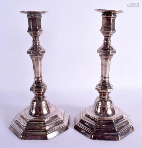 A PAIR OF ANTIQUE OLD SHEFFIELD PLATED CANDLESTICKS. 26 cm x...