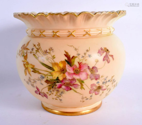 AN ANTIQUE ROYAL WORCESTER BLUSH IVORY CRIMPED VASE painted ...