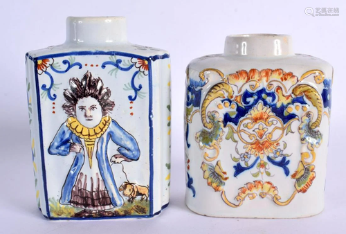 A PAIR OF 19TH CENTURY FRENCH FAIENCE GLAZED TIN GLAZED CANI...