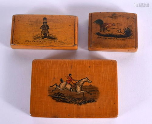 THREE UNUSUAL ANTIQUE SNUFF BOXES. Largest 7.5 cm x 5.5 cm. ...