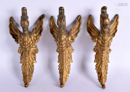 THREE 19TH CENTURY FRENCH BRONZE BIRD FORM MOUNTS of natural...