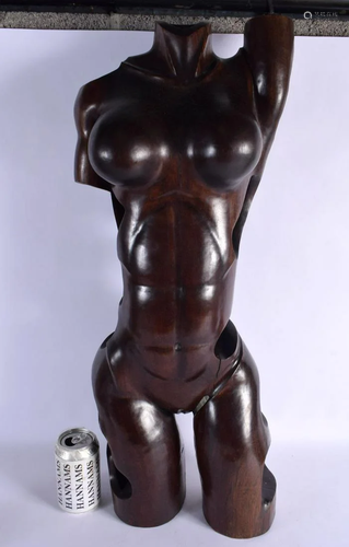 A LARGE 1950S CARVED WOOD ABSTRACT BODY OF A FEMALE TORSO mo...