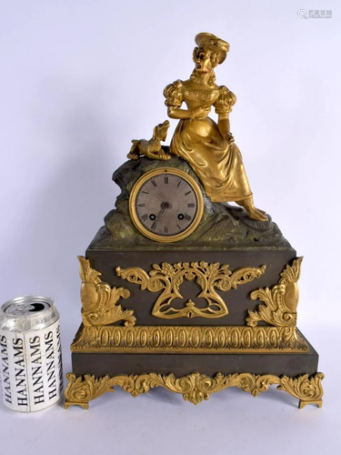 A 19TH CENTURY FRENCH GILT AND PATINATED BRONZE MANTEL CLOCK...