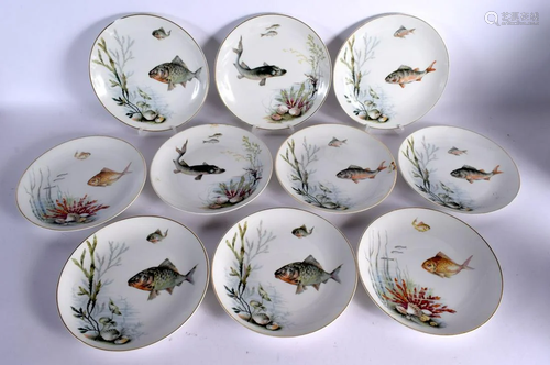 A SET OF TEN ROSENTHAL FISH PLATES decorated with various un...