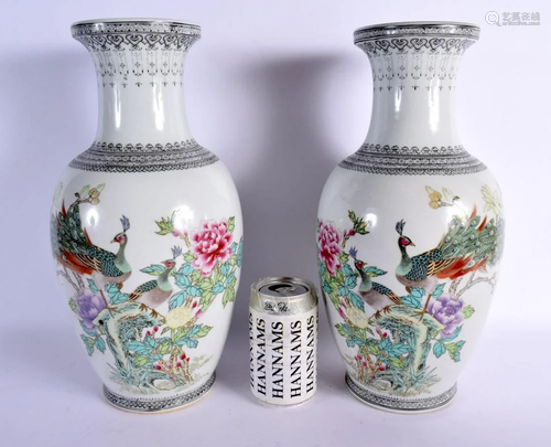 A LARGE PAIR OF CHINESE REPUBLICAN PERIOD FAMILLE ROSE VASES...