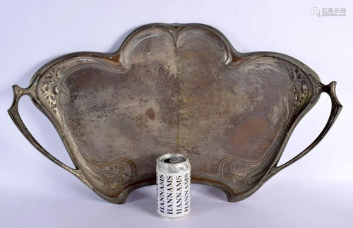 A LARGE ART NOUVEAU TWIN HANDLED SILVER PLATED TRAY of organ...