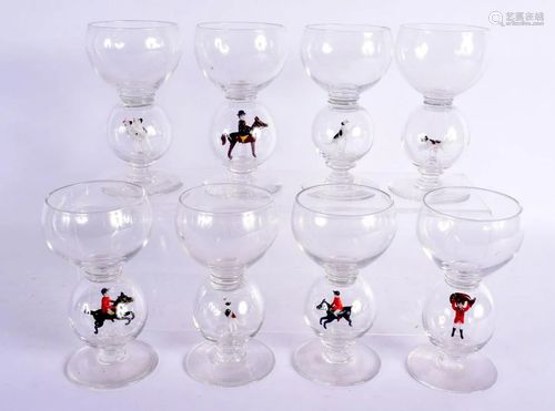 A RARE SET OF EIGHT FOX HUNTING BUBBLE GLASSES probably reta...