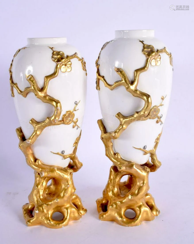 A RARE PAIR OF MINTON AESTHETIC MOVEMENT PORCELAIN VASES ove...