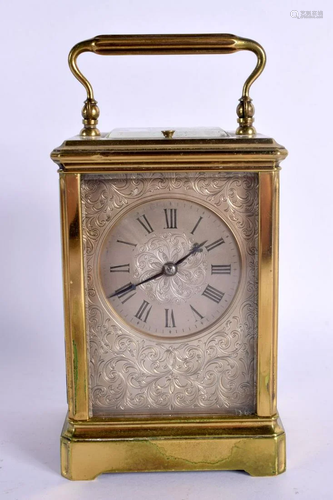 A GOOD 19TH CENTURY FRENCH REPEATING BRASS CARRIAGE CLOCK wi...