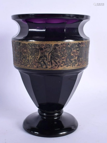 A RARE MOSER CZECH PURPLE GLASS VASE decorated with a bandin...