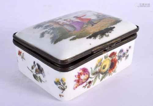 A LARGE 18TH GERMAN ENAMELLED RECTANGULAR BOX painted with f...