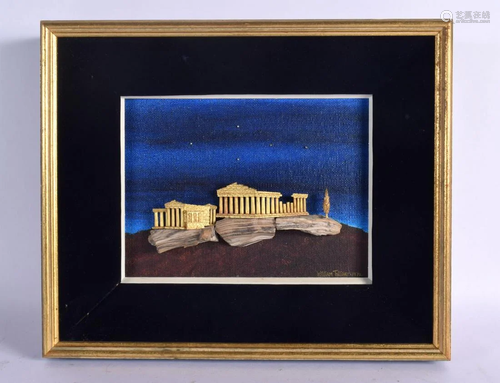 A 1970S WILLIAM TOLLIDAY GOLD GREEK RUIN PANEL. 32 cm x 28 c...