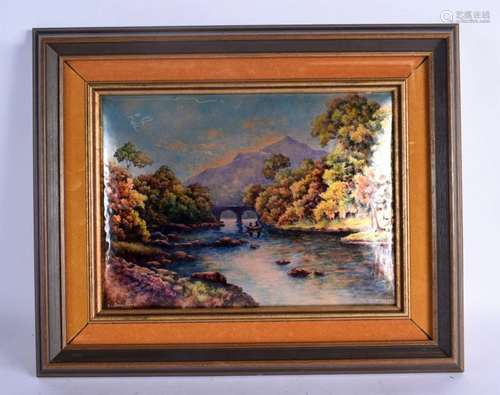 A FRAMED FRENCH LIMOGES ENAMEL LANDSCAPE PLAQUE by L Joubert...