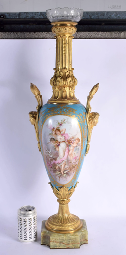 A FINE LARGE 19TH CENTURY FRENCH ORMOLU ONYX AND SEVRES PORC...