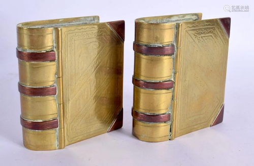 A RARE PAIR OF 19TH CENTURY BRASS AND COPPER TOBACCO AND CIG...