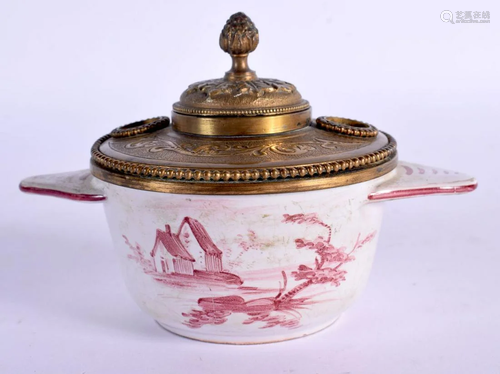 A SMALL 18TH/19TH CENTURY CONTINENTAL TWIN HANDLED INKWELL w...