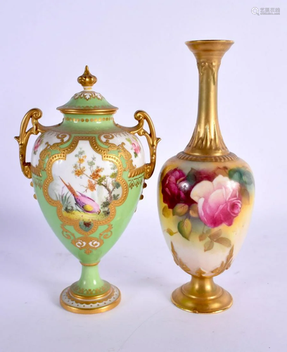 A ROYAL CROWN DERBY TWIN HANDLED VASE AND COVER by Harris to...