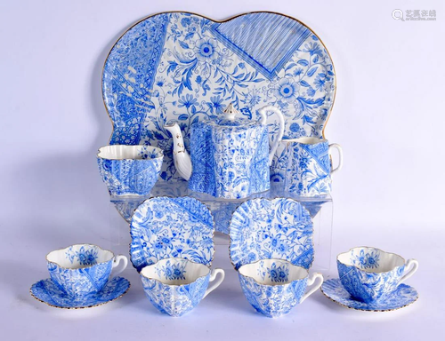 AN AESTHETIC MOVEMENT BLUE AND WHITE TEASET ON TRAY. Largest...