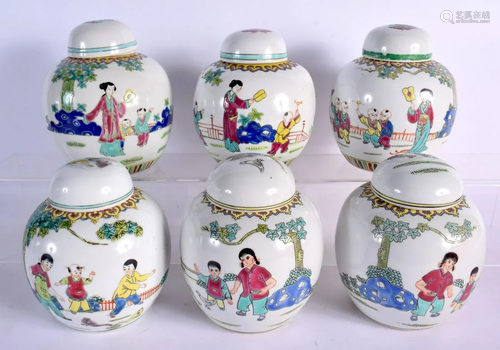 SIX CHINESE REPUBLICAN PERIOD PORCELAIN GINGER JARS AND COVE...