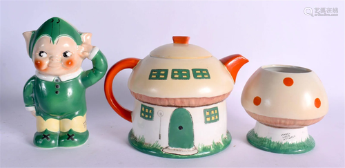 A SHELLEY MABEL LUCIE NOVELTY TEASET. Largest 16 cm wide. (3...