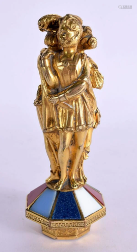 A FINE 18TH/19TH CENTURY EUROPEAN GILT BRONZE AND AGATE SEAL...