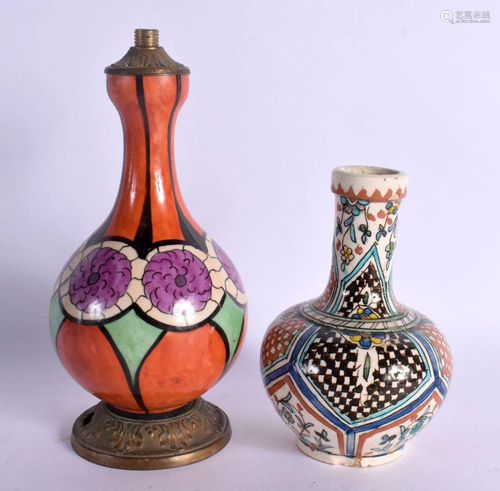 A SMALL MIDDLE EASTERN FAIENCE IZNIK TYPE VASE together with...