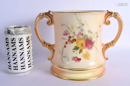 A LARGE ANTIQUE ROYAL WORCESTER BLUSH IVORY TWIN HANDLED TAN...