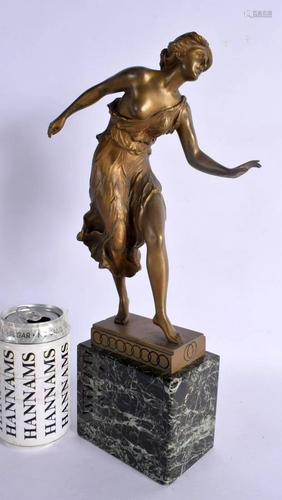 AN ART DECO BRONZE FIGURE OF A FEMALE DANCER by Morin. 35 cm...